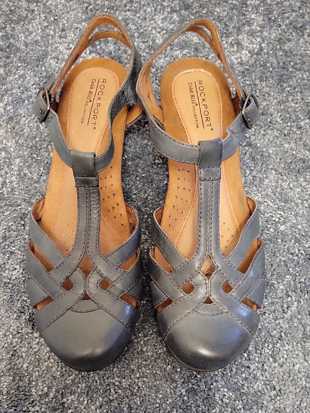 Rockport Women's Gray T-Strap Leather Slingback Sandals